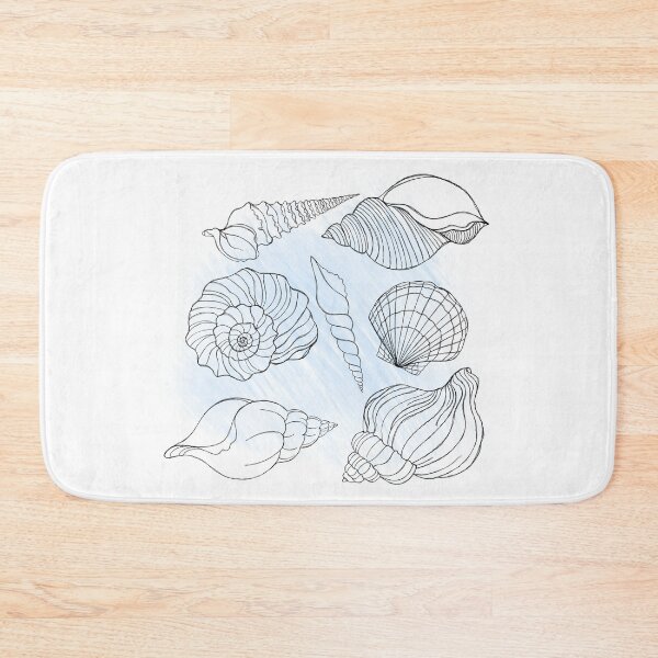 Item preview, Line art illustration of a seashell on blue watercolor background. Shell tattoo idea. Hand drawn nautical engraving of nautical prints isolated on white background designed and sold by Sunshine2504.
