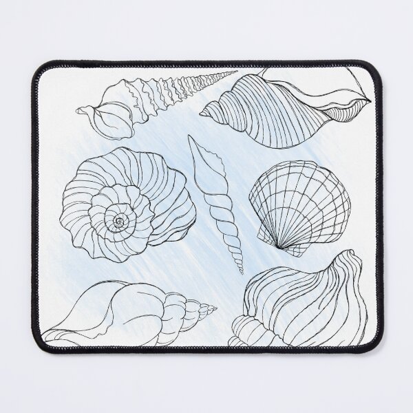 Item preview, Line art illustration of a seashell on blue watercolor background. Shell tattoo idea. Hand drawn nautical engraving of nautical prints isolated on white background designed and sold by Sunshine2504.