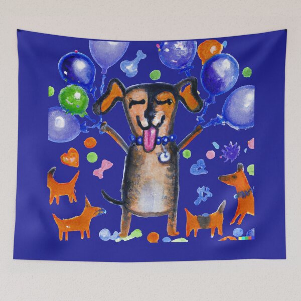 Item preview, Happy Dog Celebration Party With Balloons Confetti and Lots of Bones designed and sold by PapitosPlace.