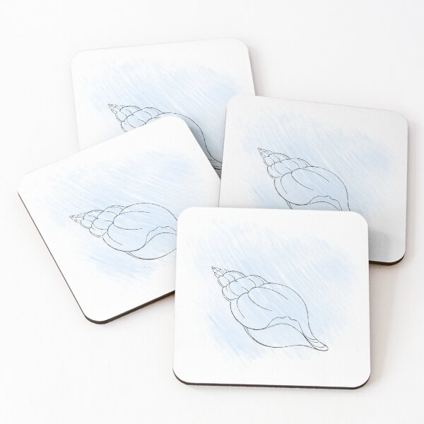 Item preview, Line art illustration of a seashell on blue watercolor background. Shell tattoo idea. Hand drawn nautical engraving of nautical prints isolated on white background designed and sold by Sunshine2504.