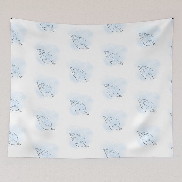 Item preview, Line art illustration of a seashell on blue watercolor background. Shell tattoo idea. Hand drawn nautical engraving of nautical prints isolated on white background designed and sold by Sunshine2504.