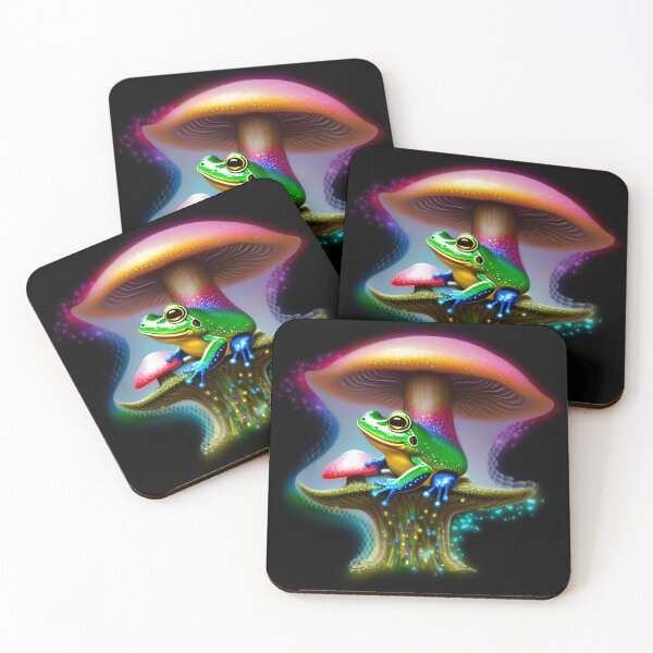 Item preview, Frog Prince Waiting for a Kiss Sitting under a Sparkling Psychedelic Mushroom by BadassBazaar designed and sold by BadassBazaar.
