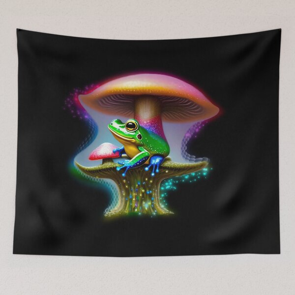 Item preview, Frog Prince Waiting for a Kiss Sitting under a Sparkling Psychedelic Mushroom by BadassBazaar designed and sold by BadassBazaar.
