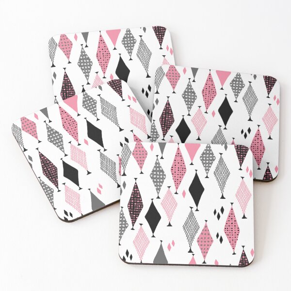 Item preview, 50s 60s Retro Geometric Sketch Pink and Black Diamond  designed and sold by GypsyGoonDesign.