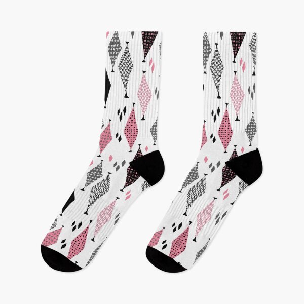 Item preview, 50s 60s Retro Geometric Sketch Pink and Black Diamond  designed and sold by GypsyGoonDesign.