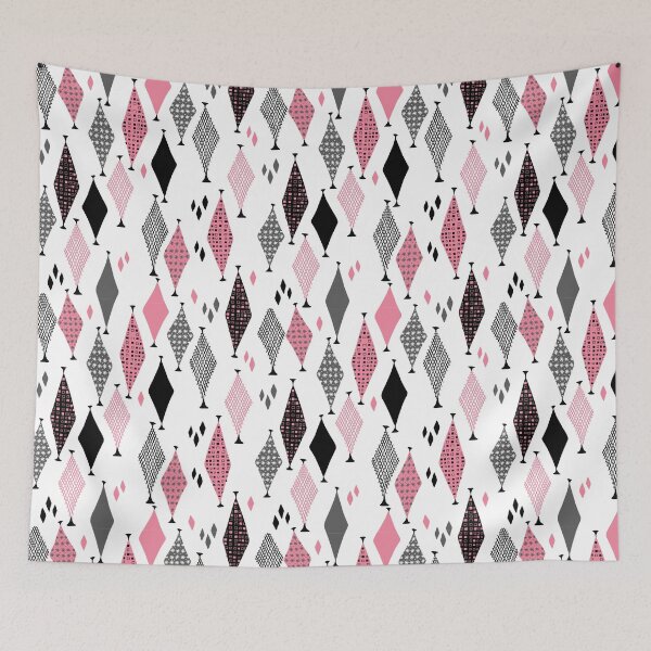 Item preview, 50s 60s Retro Geometric Sketch Pink and Black Diamond  designed and sold by GypsyGoonDesign.