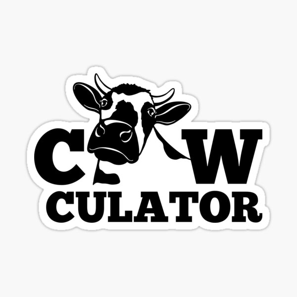 Vista previa del artículo con la obra «Calcomanía de vaca lechera "Cow-culator" Divertidos juegos de palabras de vaca coloridos Calculadora», diseñado y vendido por FarmsteadAcers.
