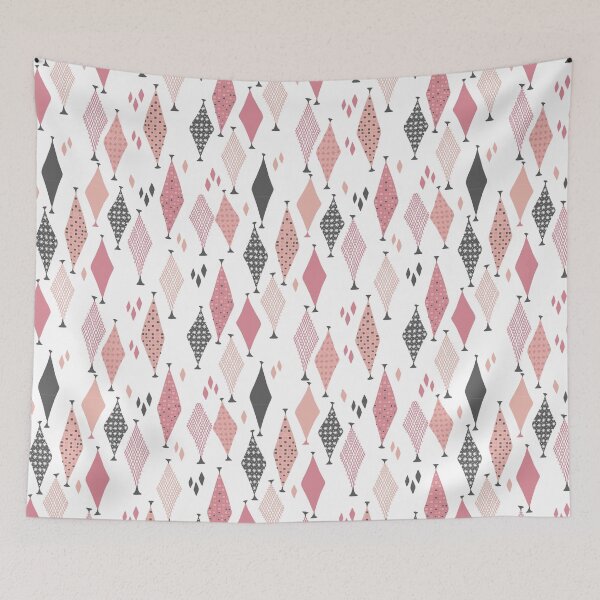Item preview, 50s 60s Retro Geometric Sketch Juicy Pink and Peach Diamonds  designed and sold by GypsyGoonDesign.