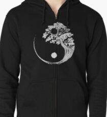 Yin Yang Bonsai Tree Japanese Buddhist Zen Zipped Hoodie