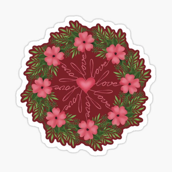 Wreath pink flowers 3/dark, with love Sticker