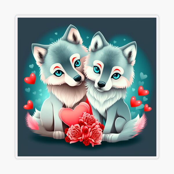 Valentine Sticker Set. Love stickers pack with animals By JaneFoxikArt