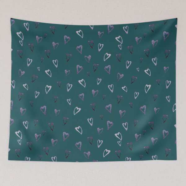 Artikelvorschau, Heart glitter cute seamless pattern purple sketch turquoise entworfen und verkauft von Yana Mustafina | Boho Soulful Designs.