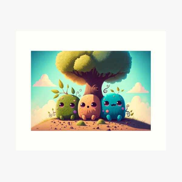 Los 3 Monstruitos II - Preciosa ilustración infantil Lámina artística