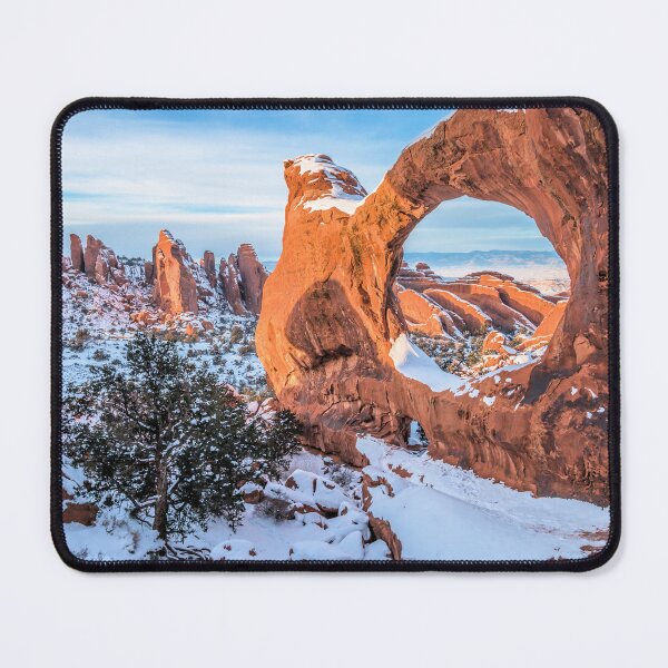 Item preview, Snow covered sunset, Double O Arch in Arches National Park, Utah designed and sold by Digital Studio D2.