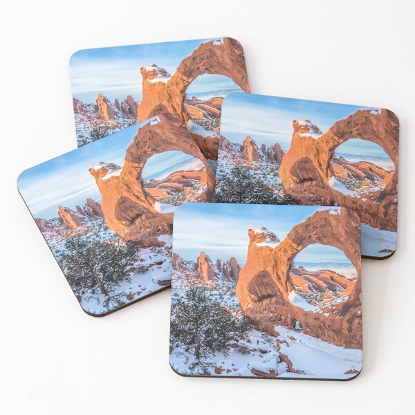 Item preview, Snow covered sunset, Double O Arch in Arches National Park, Utah designed and sold by Digital Studio D2.