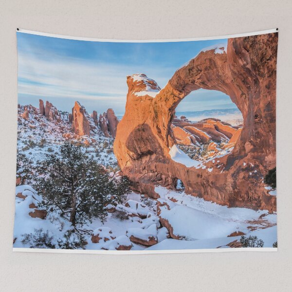 Item preview, Snow covered sunset, Double O Arch in Arches National Park, Utah designed and sold by Digital Studio D2.