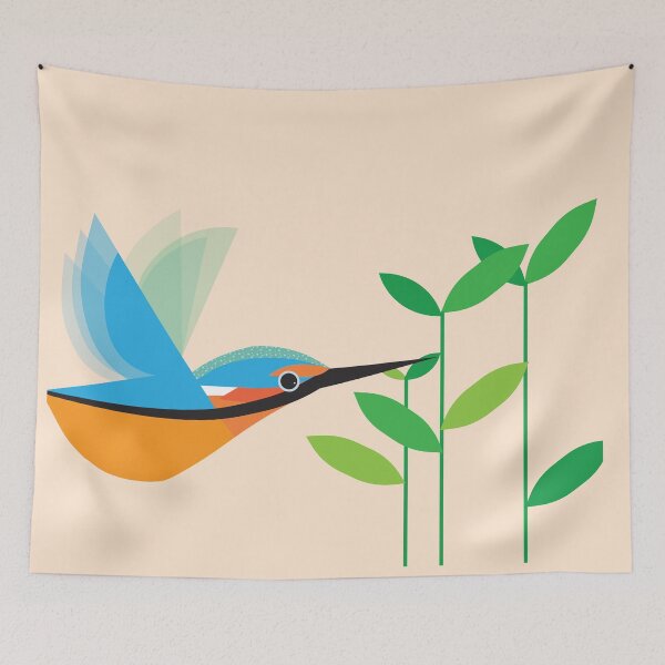 Item preview, Kingfisher flying print, retro style wall art designed and sold by TheArtfulBadger.