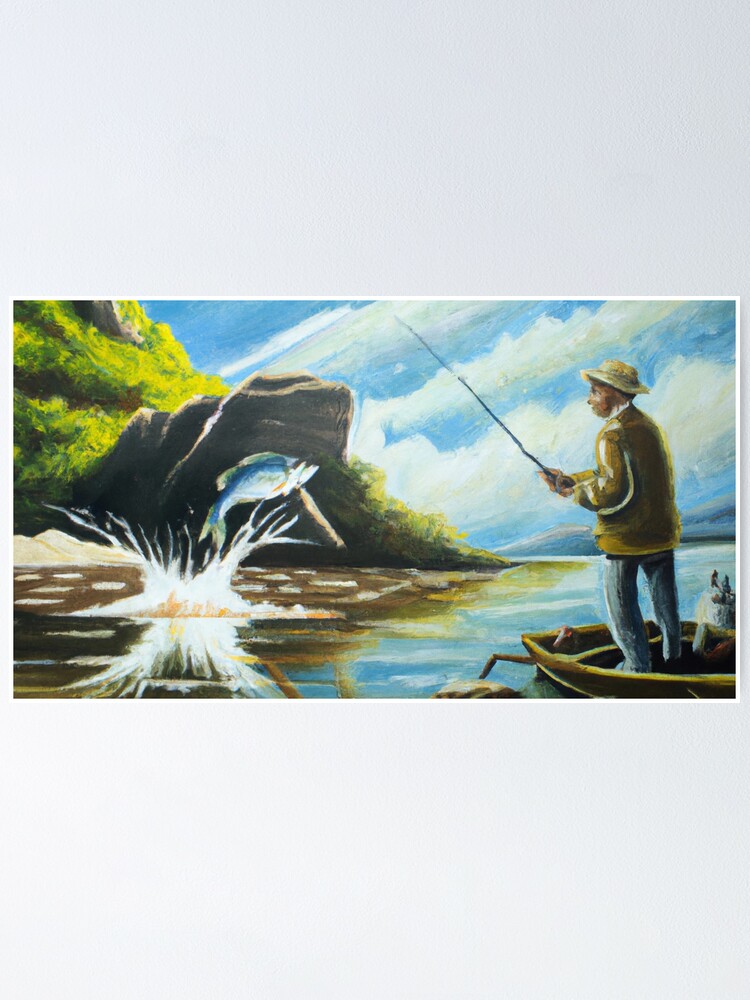 Fishing poster. outdoor exploring and relax time on river fi