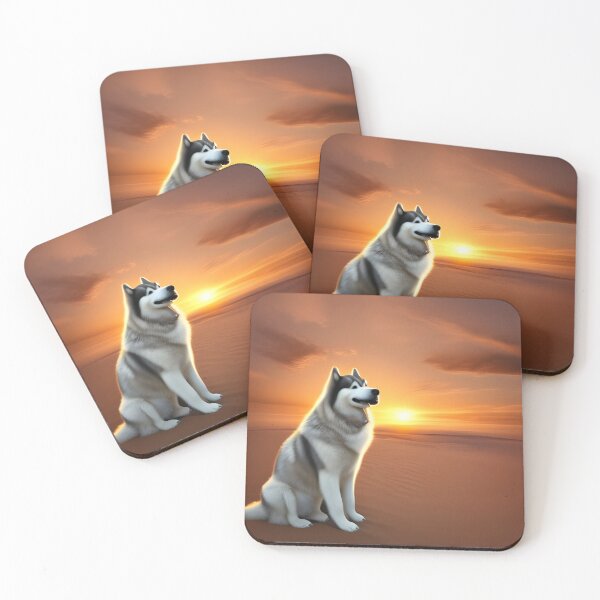 Item preview, Alaskan Malamute stood in dessert with sunset behind. Alaskan malamute Mamma. Alaskan malamute mummy designed and sold by Doggymadness.