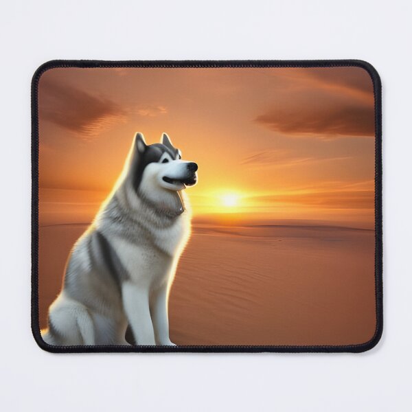 Item preview, Alaskan Malamute stood in dessert with sunset behind. Alaskan malamute Mamma. Alaskan malamute mummy designed and sold by Doggymadness.