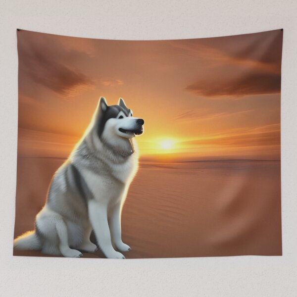 Item preview, Alaskan Malamute stood in dessert with sunset behind. Alaskan malamute Mamma. Alaskan malamute mummy designed and sold by Doggymadness.