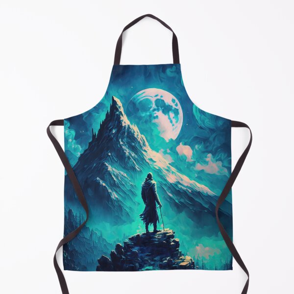 Item preview, Man Traversing Fantasy Mountains by Moonlight Landscape Painting designed and sold by CasualCommander.