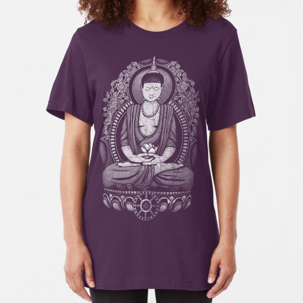Gautama Buddha White Halftone Distressed Slim Fit T-Shirt