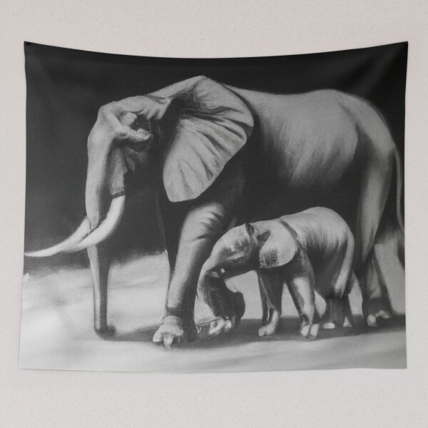 Item preview, Oil painted Elephant mom with his baby designed and sold by patrikkoncz.