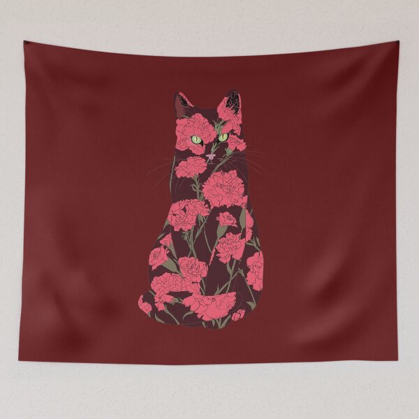 Item preview, Carnation Cat - Deep Red Florals designed and sold by ECMazur Art.