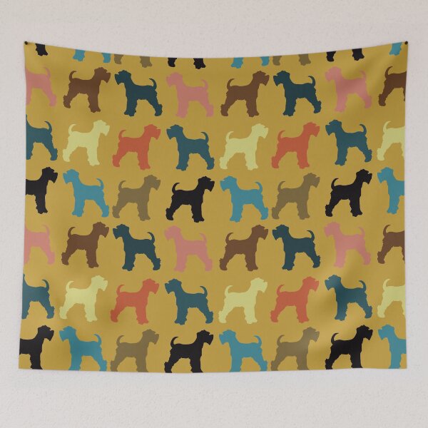 Item preview, Bright Vintage Miniature Schnauzers on mustard  Dog Pattern designed and sold by NattyDesigns.