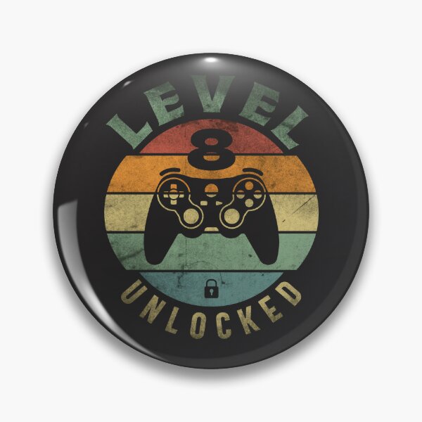 Level 8 Unlocked Video Gamer 8th Birthday T-Shirt - 8th Birthday Gift - Pin