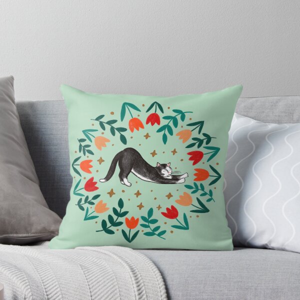 Item preview, Black Cat & Spring Tulip Flowers - Green Background designed and sold by Emma Carpenter.