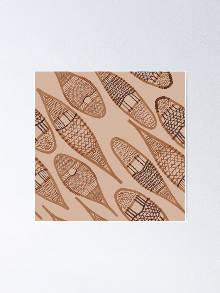Wooden Snowshoes Pattern traditional snowshoes, Indigenous Snowshoe  styles Sand (#CEB6A3) background Poster