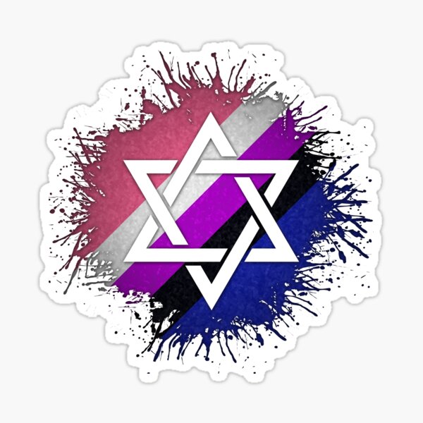 Paint Splatter Gender Fluid Pride Flag Star of David Symbol Sticker