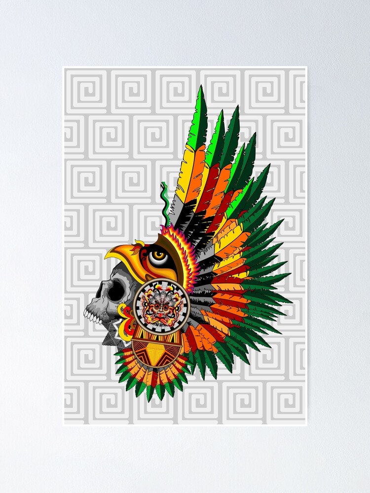 Póster «Máscara de calavera de guerrero águila azteca con elementos  tribales y corona de plumas» de BluedarkArt | Redbubble