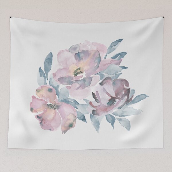 Item preview, Watercolor of pink and purple flowers designed and sold by marufemia.