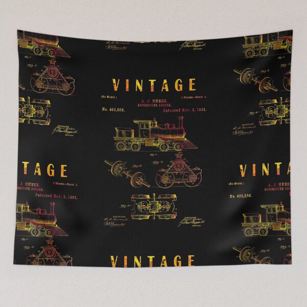 Item preview, Train Locomotive Patent - Vintage Steam Train colorful Art - Steam Train Blueprint Drawing Print designed and sold by ismdesigner.
