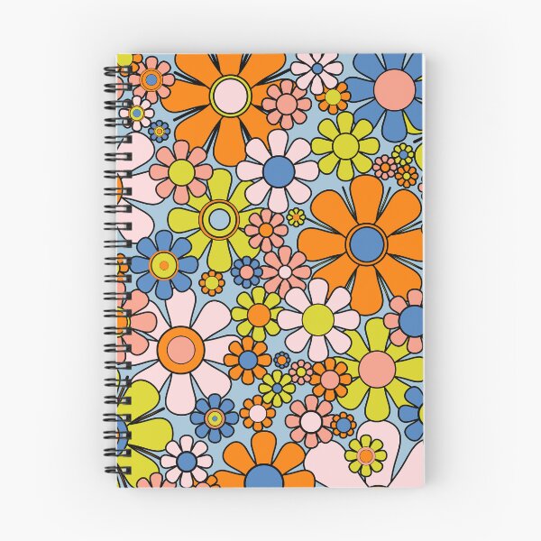 Item preview, Retro Garden Flowers Groovy 60s 70s Spring Floral Pattern Blue Orange Lime Pink Black designed and sold by kierkegaard.