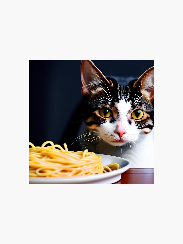 "cat eating spaghetti meme" Sticker for Sale by Mebbotai Redbubble