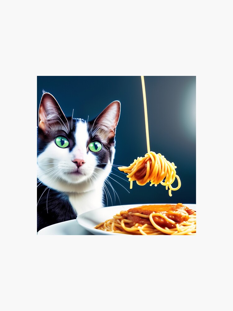 "cat eating spaghetti meme" Sticker for Sale by Mebbotai Redbubble