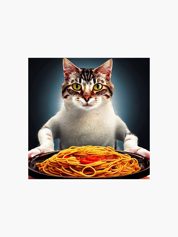 "cat eating spaghetti meme" Sticker for Sale by Mebbotai Redbubble