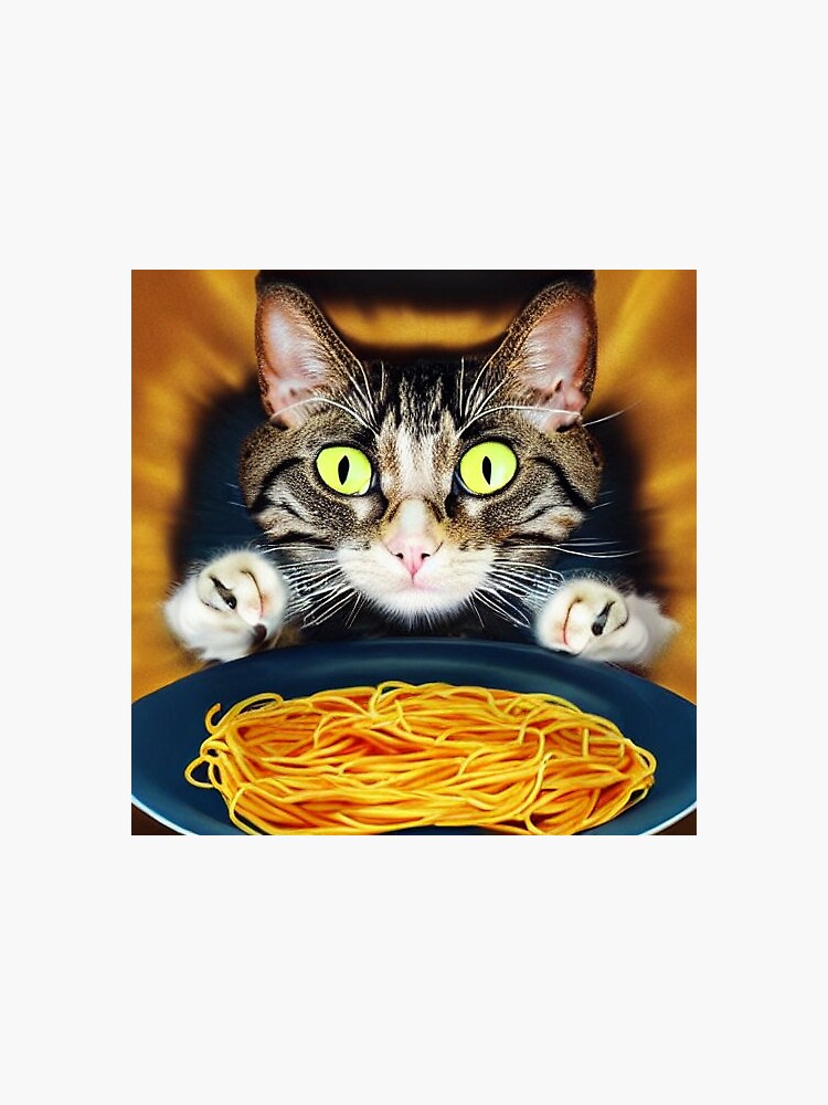 "cat eating spaghetti meme" Sticker for Sale by Mebbotai Redbubble
