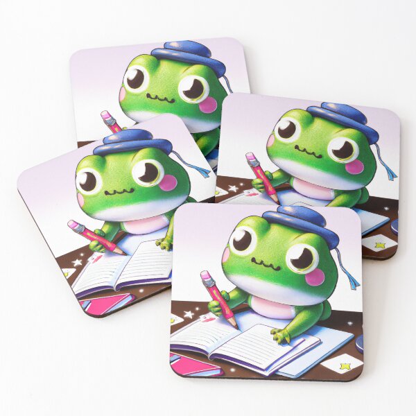 Item preview, Froggy doing his homework, back to school, digital painting designed and sold by funwaridigital.