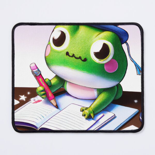 Item preview, Froggy doing his homework, back to school, digital painting designed and sold by funwaridigital.