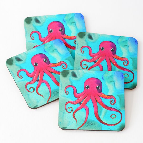 Item preview, Pink Octopus in Watercolor Ocean designed and sold by SquishStitches.