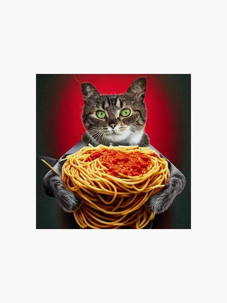 "cat eating spaghetti meme" Sticker for Sale by Mebbotai Redbubble