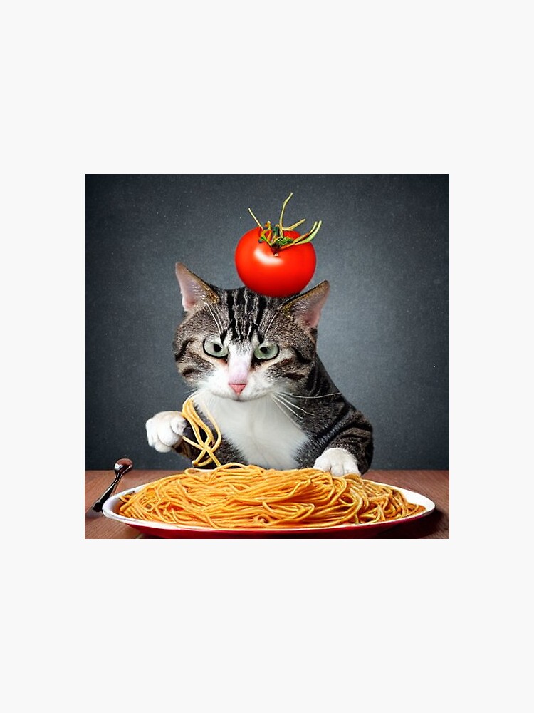 "cat eating spaghetti meme" Sticker for Sale by Mebbotai Redbubble
