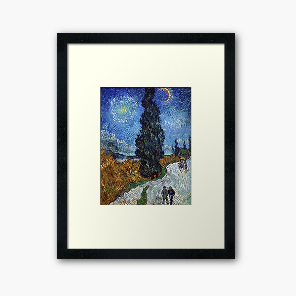 Route avec cyprès et étoile (Route de campagne en Provence de nuit) - Vincent van Gogh Impression encadrée