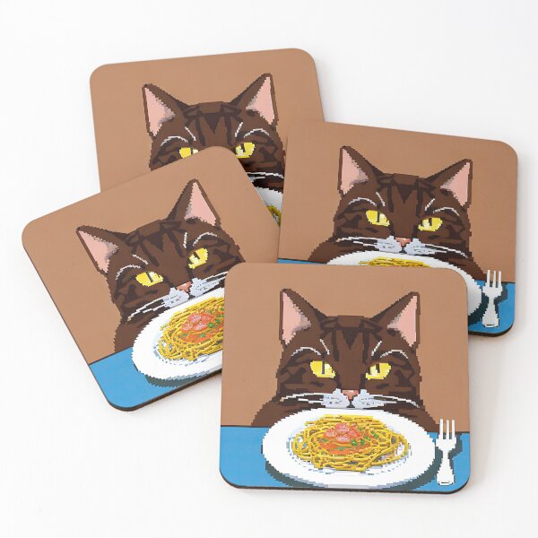 Item preview, Cat eating spaghetti, pixel cat eating spaghetti designed and sold by Midnight-Hour.