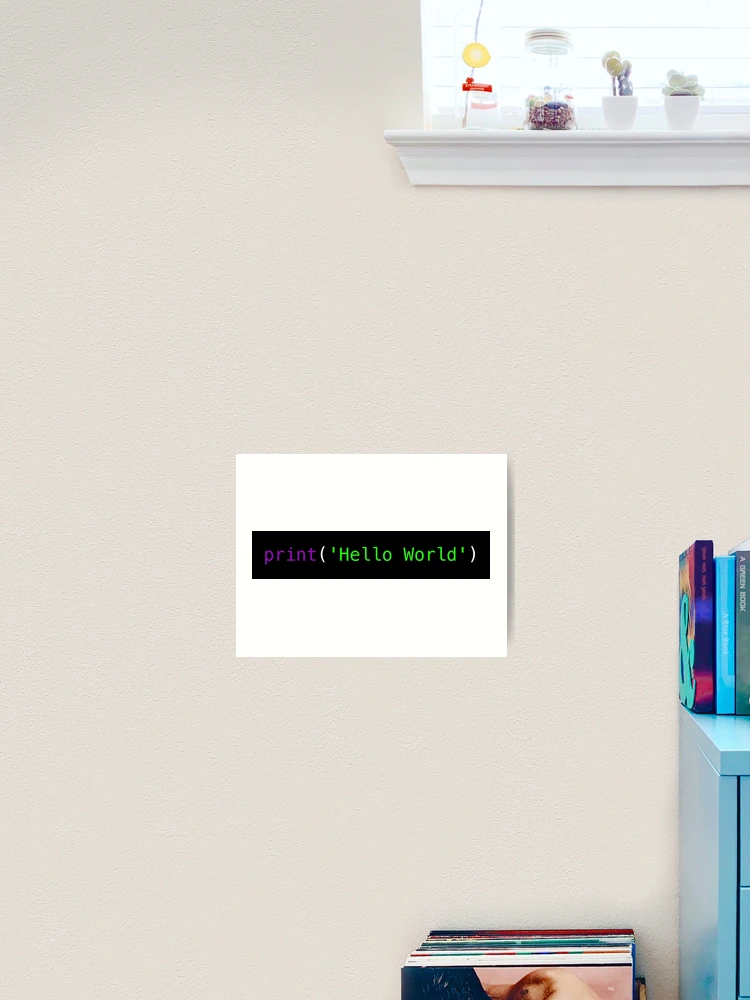 Thumbnail 2 of 3, Art Print, Python code - print('Hello World') - Hello World coding designed and sold by softbluehum.